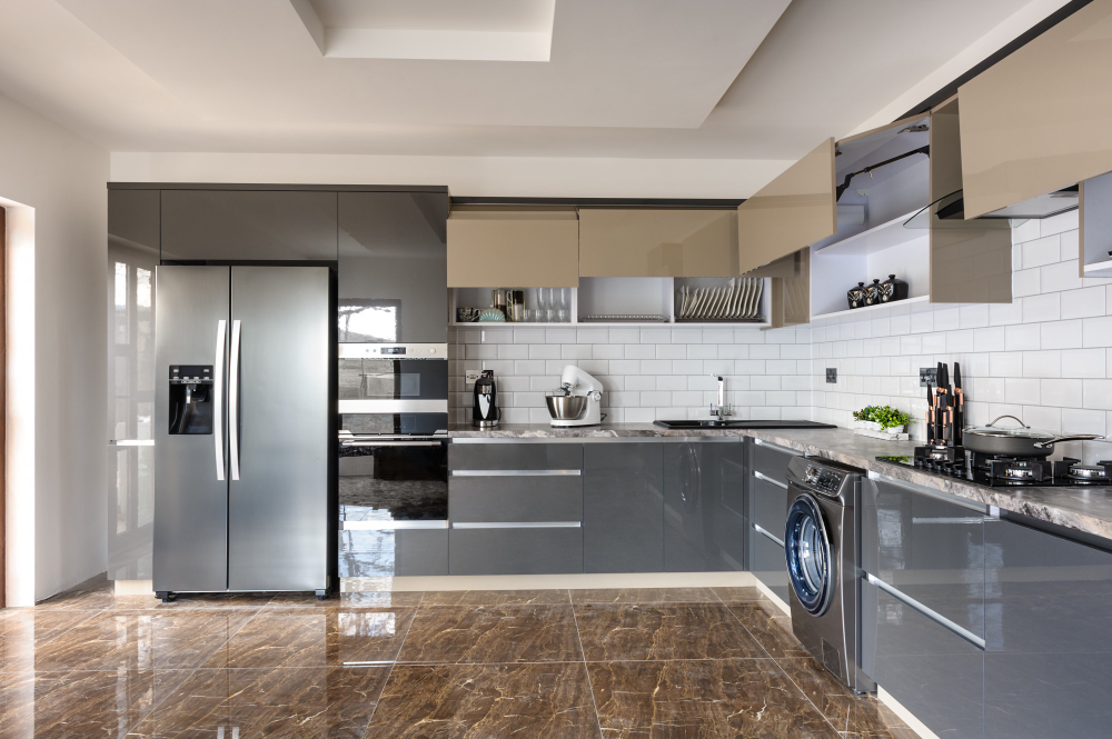 luxury-modern-white-beige-grey-kitchen-interior alpes maritimes frigo xxl